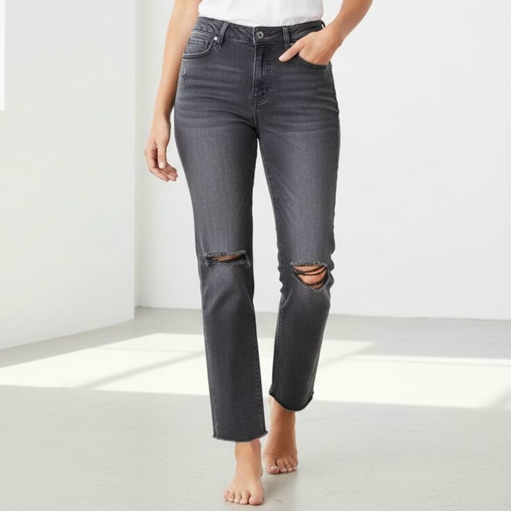 VIGOSS Womens Distressed Crop Jeans Size 27 Waist Straight Stretch Charcoal